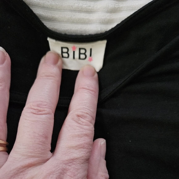 BIBI Black Women's Top w/ Animal Print Bow Tie On One Shoulder Size L - Picture 2 of 5